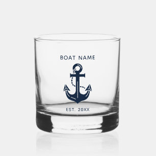 Nautische Anker Bootsnaam Whisky Glas