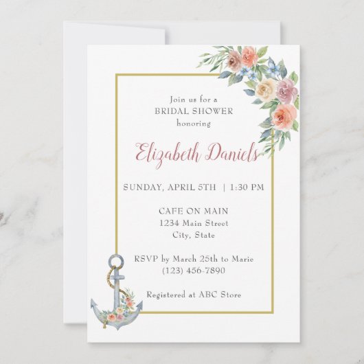 nautische anker bruiloft douche uitnodiging (Voorkant)