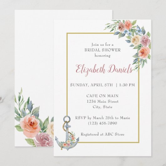 nautische anker bruiloft douche uitnodiging (Voorkant / Achterkant)