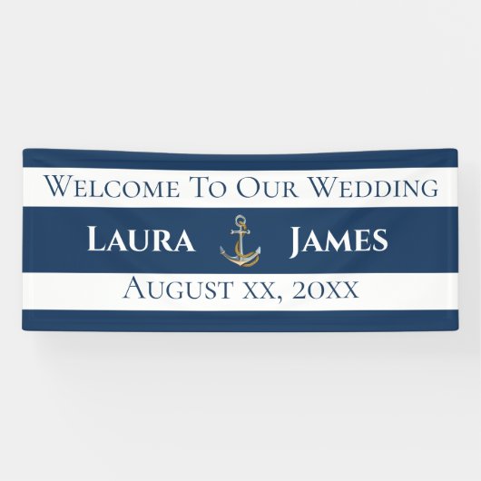 Nautische anker bruiloft receptie spandoek (Horizontaal)