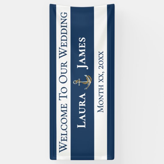 Nautische anker bruiloft receptie spandoek (Verticaal)