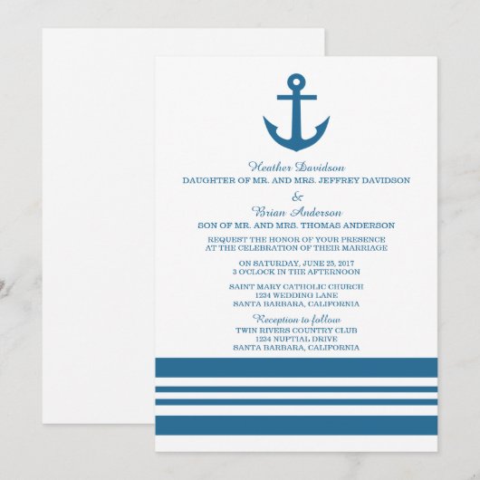nautische anker bruiloft uitnodiging (Voorkant / Achterkant)