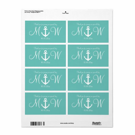 Nautische anker bruiloft water flesetiketten etiket (Full Sheet)