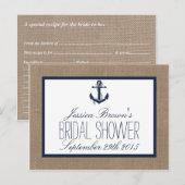Nautische Anker Burlap Vrijgezellenfeest Recept Ka Uitnodiging Briefkaart (Voorkant / Achterkant)