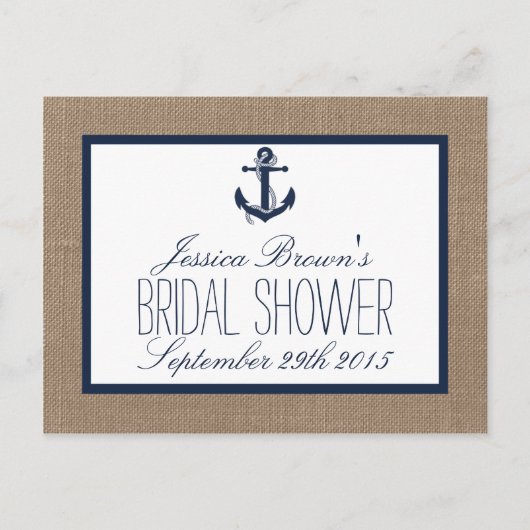 Nautische Anker Burlap Vrijgezellenfeest Recept Ka Uitnodiging Briefkaart (Voorkant)
