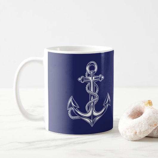 Nautische anker en touw blauw koffiemok (Met donut)