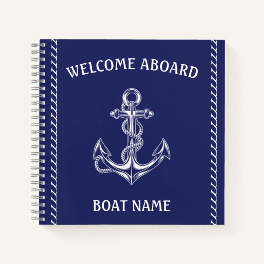 Nautische anker en touw blauw notitieboek (Voorkant)