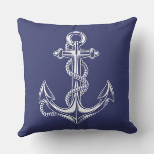 Nautische anker en touw blauw Sierkussen