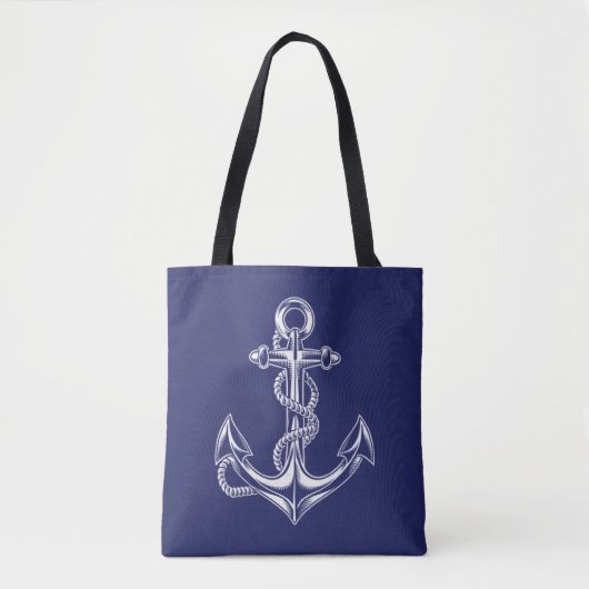 Nautische anker en touw blauw tote bag (Voorkant)