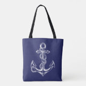 Nautische anker en touw blauw tote bag (Achterkant)