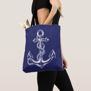 Nautische anker en touw blauw tote bag