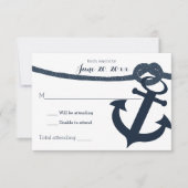 Nautische anker en touw bruiloft respons donker RSVP kaartje (Voorkant)