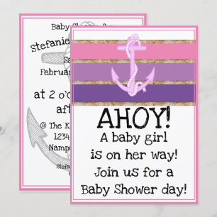 Nautische Anker en Touw Meisje Baby shower (roze) Kaart