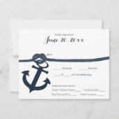 Nautische anker en touw respons donker RSVP kaartje (Voorkant)