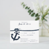 Nautische anker en touw respons donker RSVP kaartje (Staand voorkant)