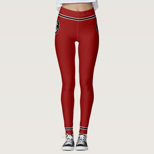 Nautische anker en touw rood zwart wit strepen leggings (Voorkant)