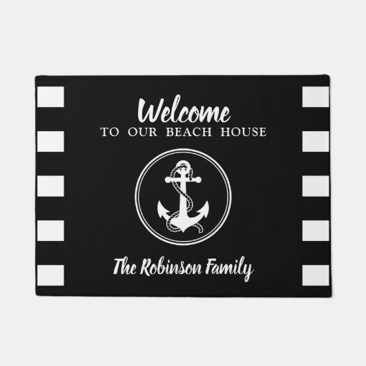 Nautische anker en touw Welkom Beach House Naam Deurmat (Voorkant)