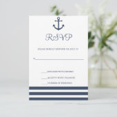 Nautische Anker & Gestreepte Huwelijksreactie Kaar RSVP Kaartje (Staand voorkant)