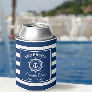 Nautische Anker Helm Blue Stripes Familiecruise Blikjeskoeler