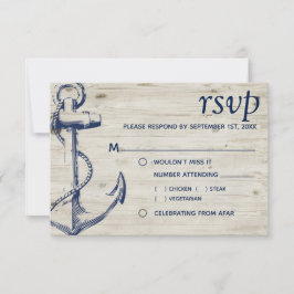 Nautische anker houten maaltijdkeuze RSVP kaartje