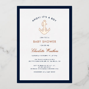 Nautische Anker Jongen Baby Borrel Folie Uitnodiging