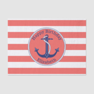 Nautische Anker Koraal Gepersonaliseerde Verjaarda Tissuepapier