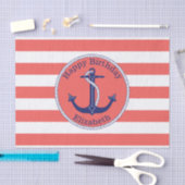 Nautische Anker Koraal Gepersonaliseerde Verjaarda Tissuepapier (Craft)