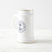 Nautische Anker Marine Blauwe Boot Naam Aangepast Bierpul (Voorkant links)