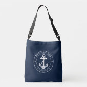Nautische Anker Marine Blauwe Boot Naam Aangepast Crossbody Tas (Achterkant)