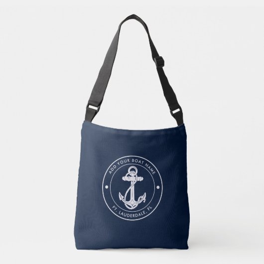 Nautische Anker Marine Blauwe Boot Naam Aangepast Crossbody Tas (Voorkant)