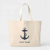 Nautische Anker Marine Blauwe Boot Naam Aangepast Grote Tote Bag (Voorkant)