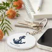 Nautische Anker Marine Blauwe Boot Naam Aangepast Sleutelhanger (Voorkant Rechts)