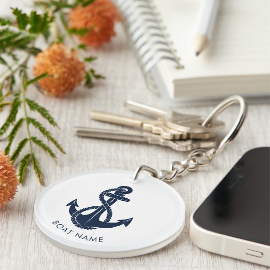 Nautische Anker Marine Blauwe Boot Naam Aangepast Sleutelhanger (Voorkant Rechts)