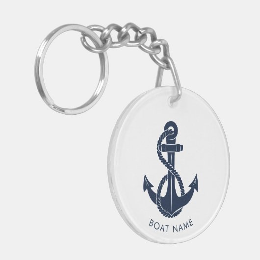 Nautische Anker Marine Blauwe Boot Naam Aangepast Sleutelhanger (Voorkant Links)