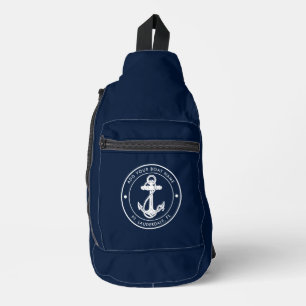 Nautische Anker Marine Blauwe Boot Naam Aangepast Sling Bag