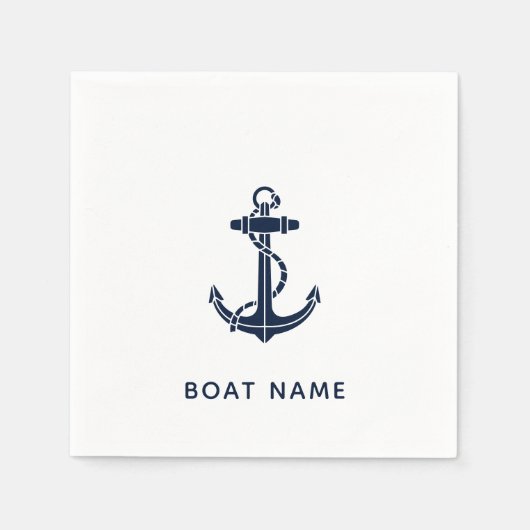 Nautische Anker Marine Blauwe Bootnaam Custom Pape Servet (Voorkant)