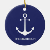 nautische anker marineblauw wit Aangepaste boat na Keramisch Ornament (Voorkant)