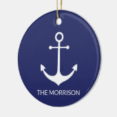 nautische anker marineblauw wit Aangepaste boat na Keramisch Ornament (Links)