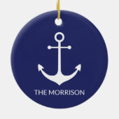 nautische anker marineblauw wit Aangepaste boat na Keramisch Ornament (Achterkant)