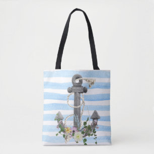 nautische anker met bloemen tote bag