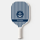 Nautische anker met touw Navy Blue Stripes Custom Pickleball Paddle (Achterkant)