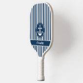 Nautische anker met touw Navy Blue Stripes Custom Pickleball Paddle (Links)