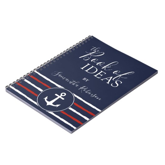 Nautische anker monogram rood wit marineblauw notitieboek (Linkerzijde)