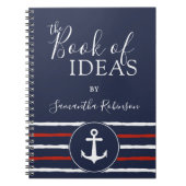 Nautische anker monogram rood wit marineblauw notitieboek (Voorkant)