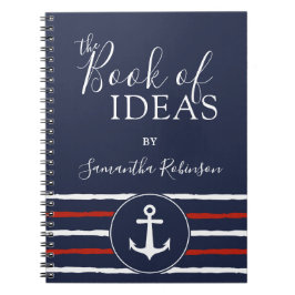 Nautische anker monogram rood wit marineblauw notitieboek