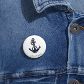 Nautische Anker Navy Blue Schattigee Bootnaam Cust Ronde Button 5,7 Cm