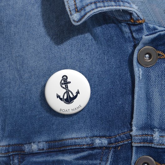 Nautische Anker Navy Blue Schattigee Bootnaam Cust Ronde Button 5,7 Cm