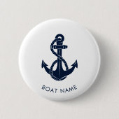 Nautische Anker Navy Blue Schattigee Bootnaam Cust Ronde Button 5,7 Cm (Voorkant)