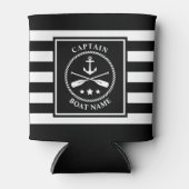 Nautische Anker Oar Kapitein Bootnaam Zwarte Stree Blikjeskoeler (Voorkant)