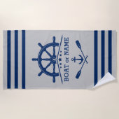 Nautische Anker Oars Helm Jouw naam Navy op Grijs Strandlaken (Voorkant)